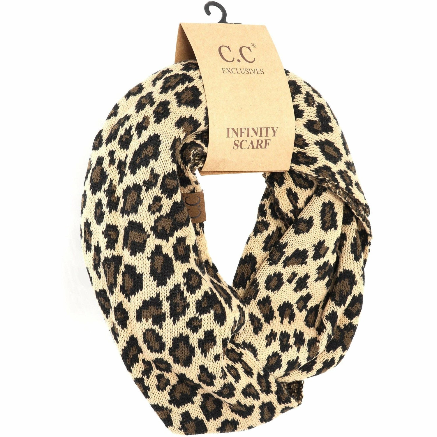 Ribbed Knit Leopard Accent CC Infinity Scarf SF80: Black