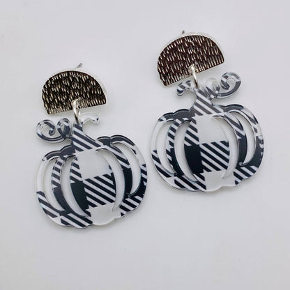 Buffalo Plaid Pumpkin Earrings Fall