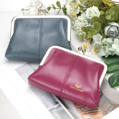 Real Leather RFID Kiss-Lock Wallet: Rose