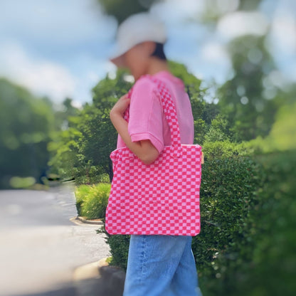 Check Yourself Zipped Tote Bag: Pink