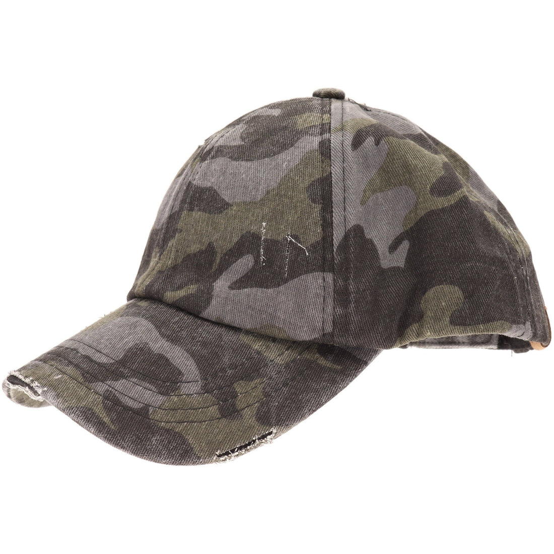 Washed Denim Criss-Cross High Ponytail CC Ball Cap BT799C: Black Camo
