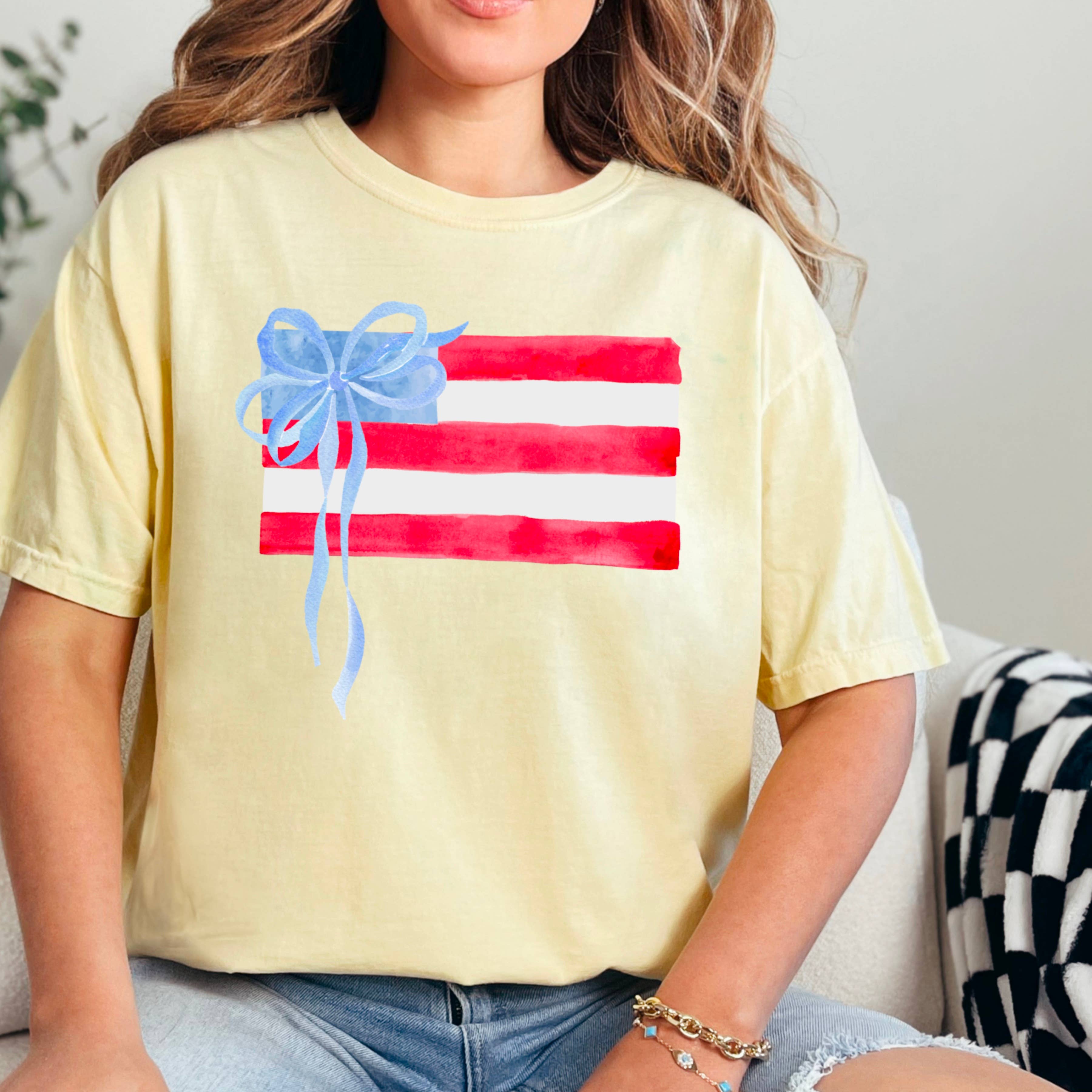 Coquette American Flag July 4th Graphic Shirt |Comfort Color: White / Large