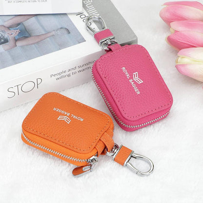2901 Leather Earphone Pouch with Keychain: Light Grey
