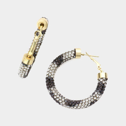 Rhinestone Pave Hoop Earrings
: Pink&amp;Green