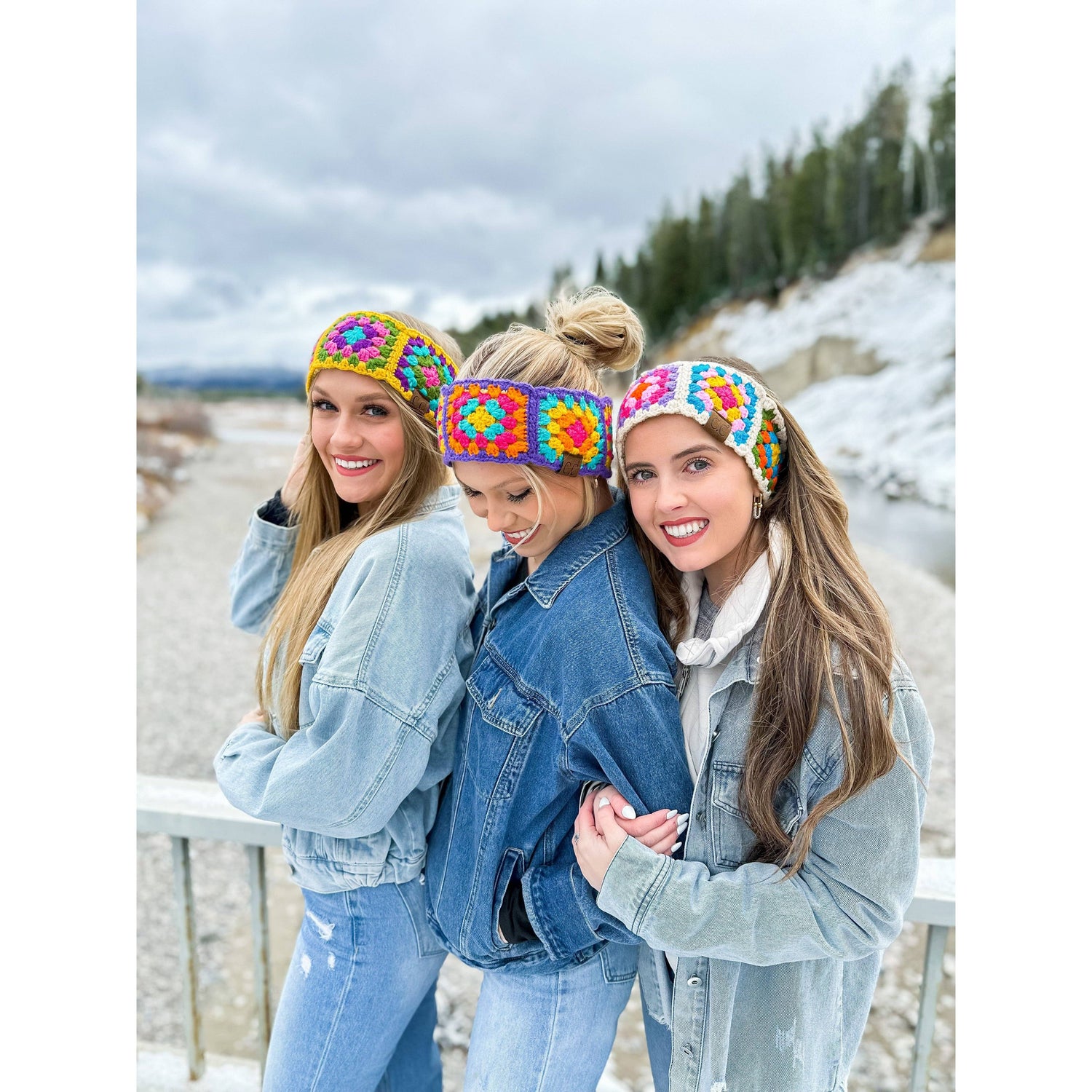 Fuzzy Lined Multi-Color Crochet Fashion Headband for Women: Black