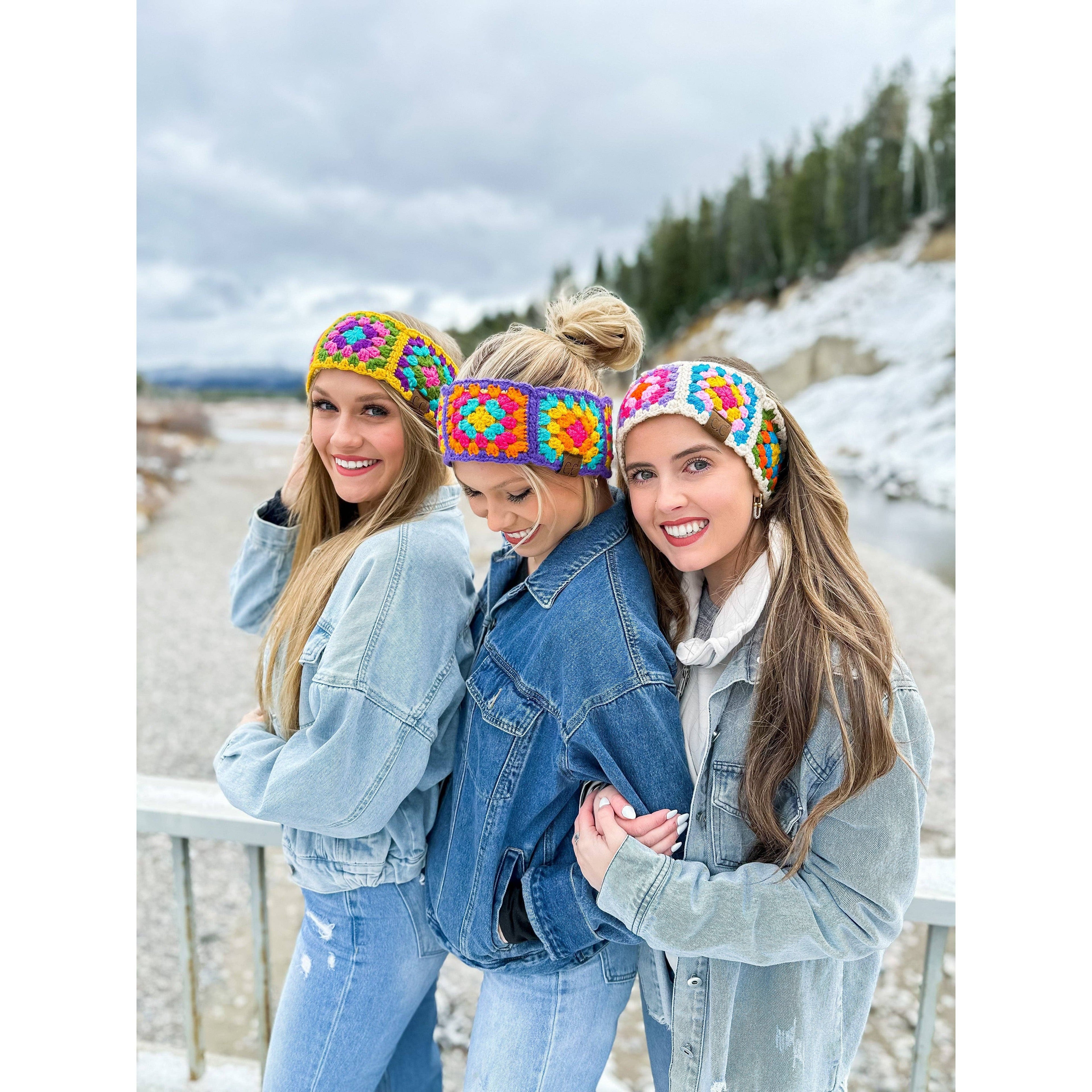 Fuzzy Lined Multi-Color Crochet Fashion Headband for Women: Black