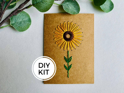 Sunflower DIY Embroidery Greeting Card Kit for Beg