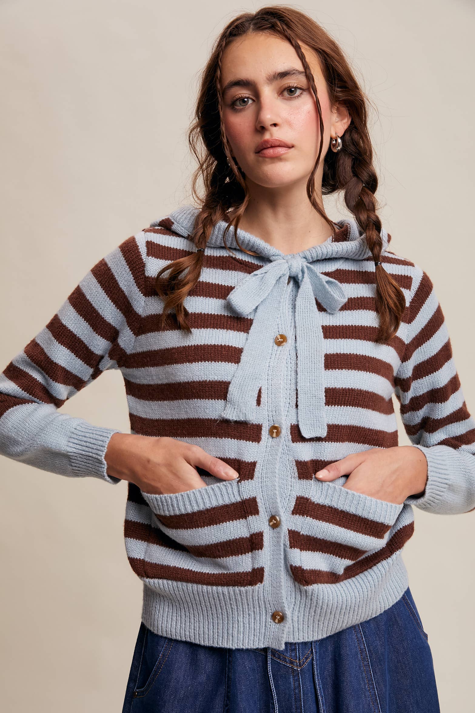 Striped Knit Hoodie Cardigan
