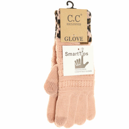 Solid Cable Knit Leopard Cuff CC Gloves G80: Black