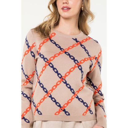 Chain Print Sweater: TAUPE / M