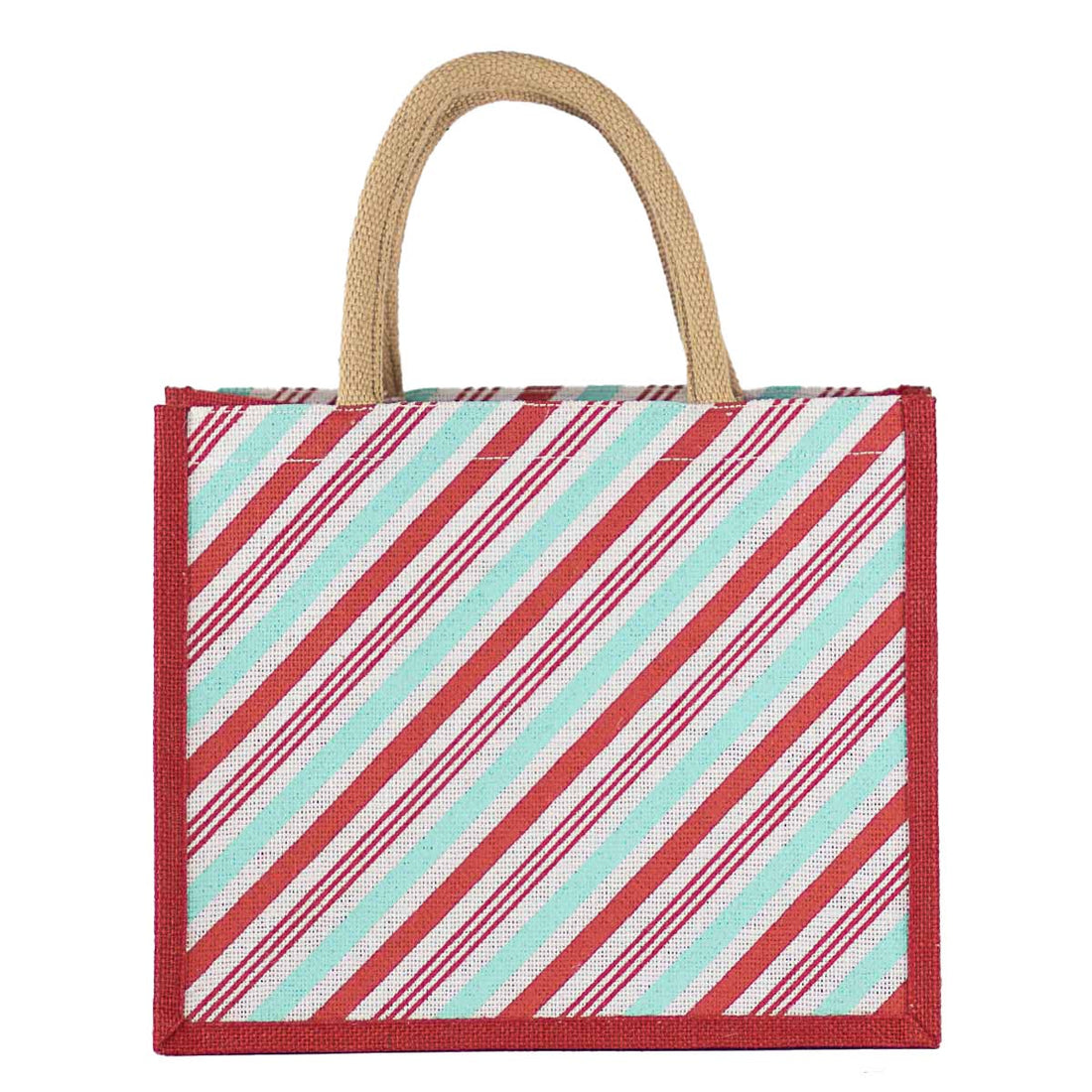 Christmas Candy Stripe Gift Tote   Red/White/Mint   12x10x8