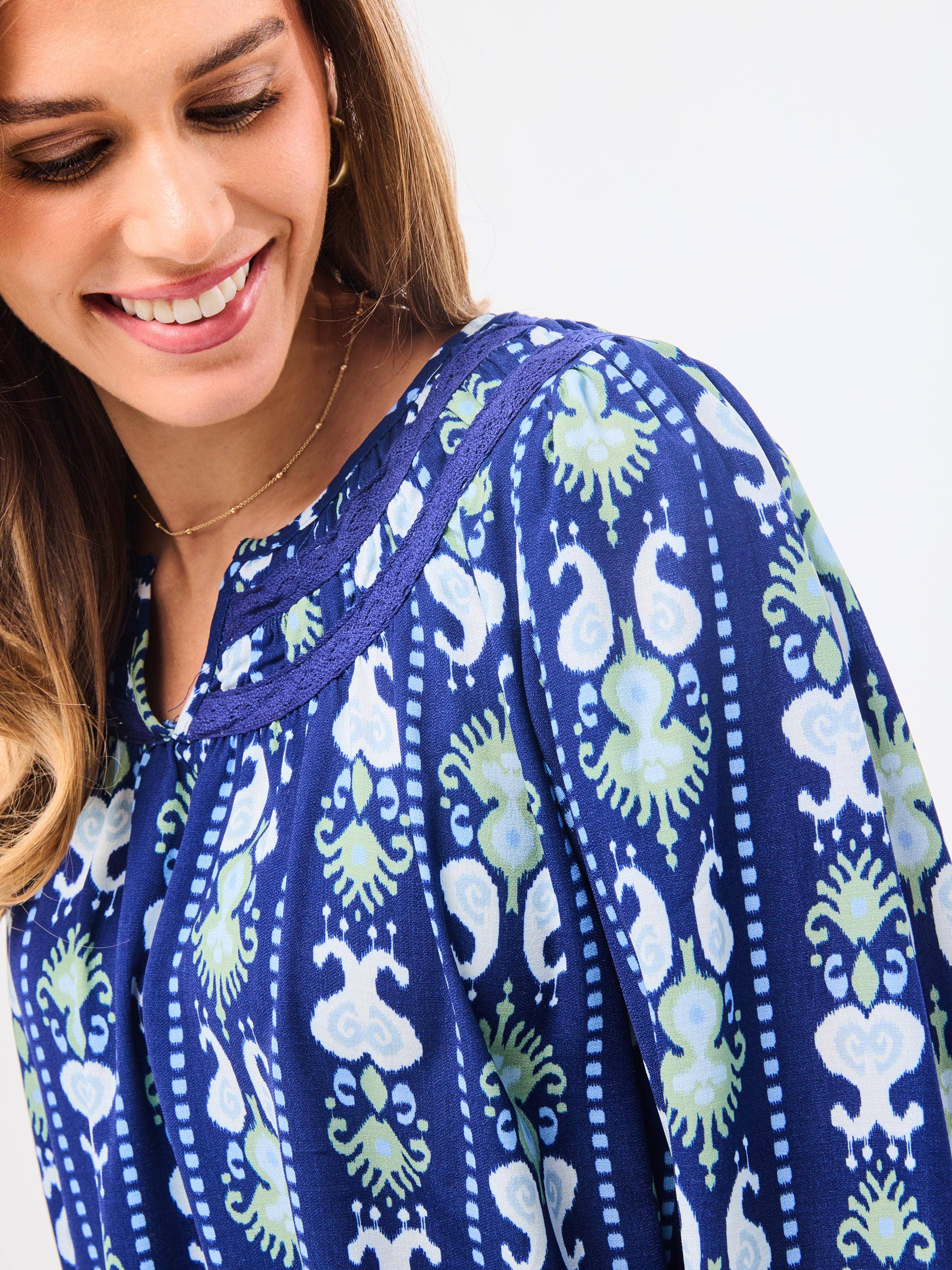 Mary Square Janelle Top | Ikat Stripe Navy