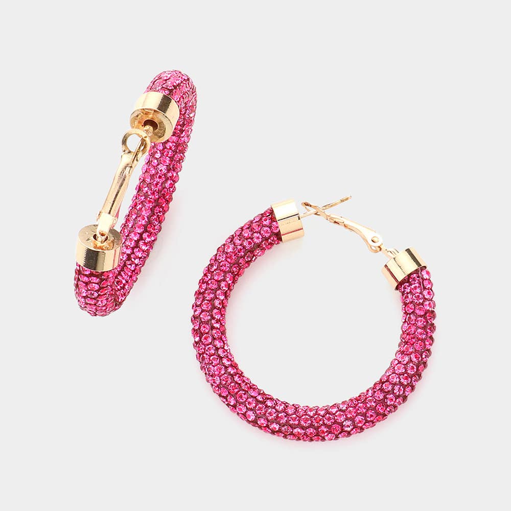 Rhinestone Pave Hoop Earrings
: Pink&amp;Green