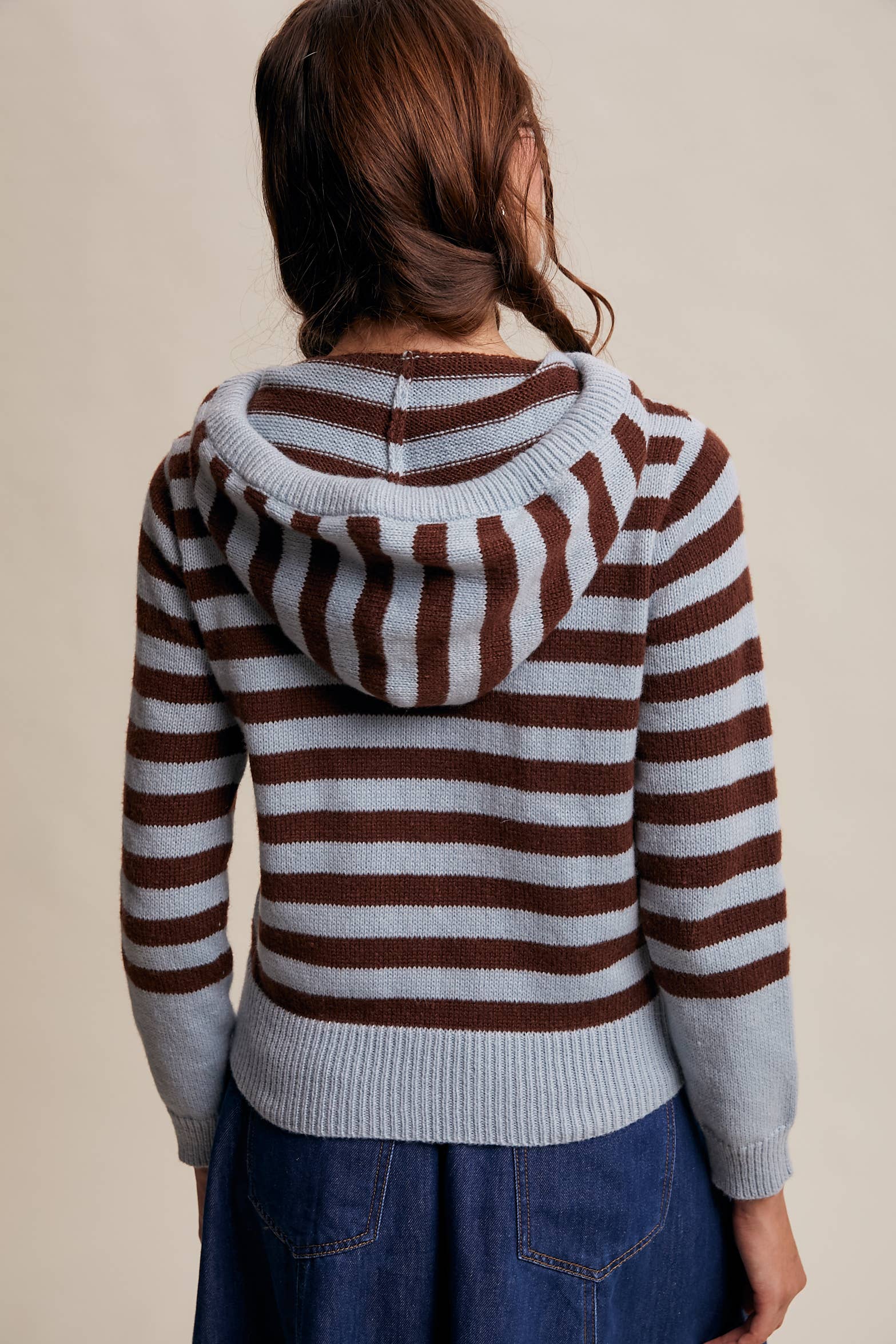 Striped Knit Hoodie Cardigan
