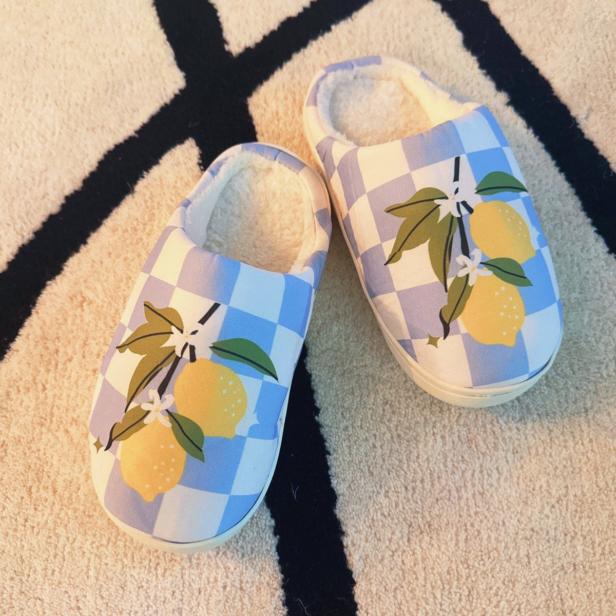 Lemon Drop Gingham Lounge Slippers - Sweet &amp; Cozy: S/M