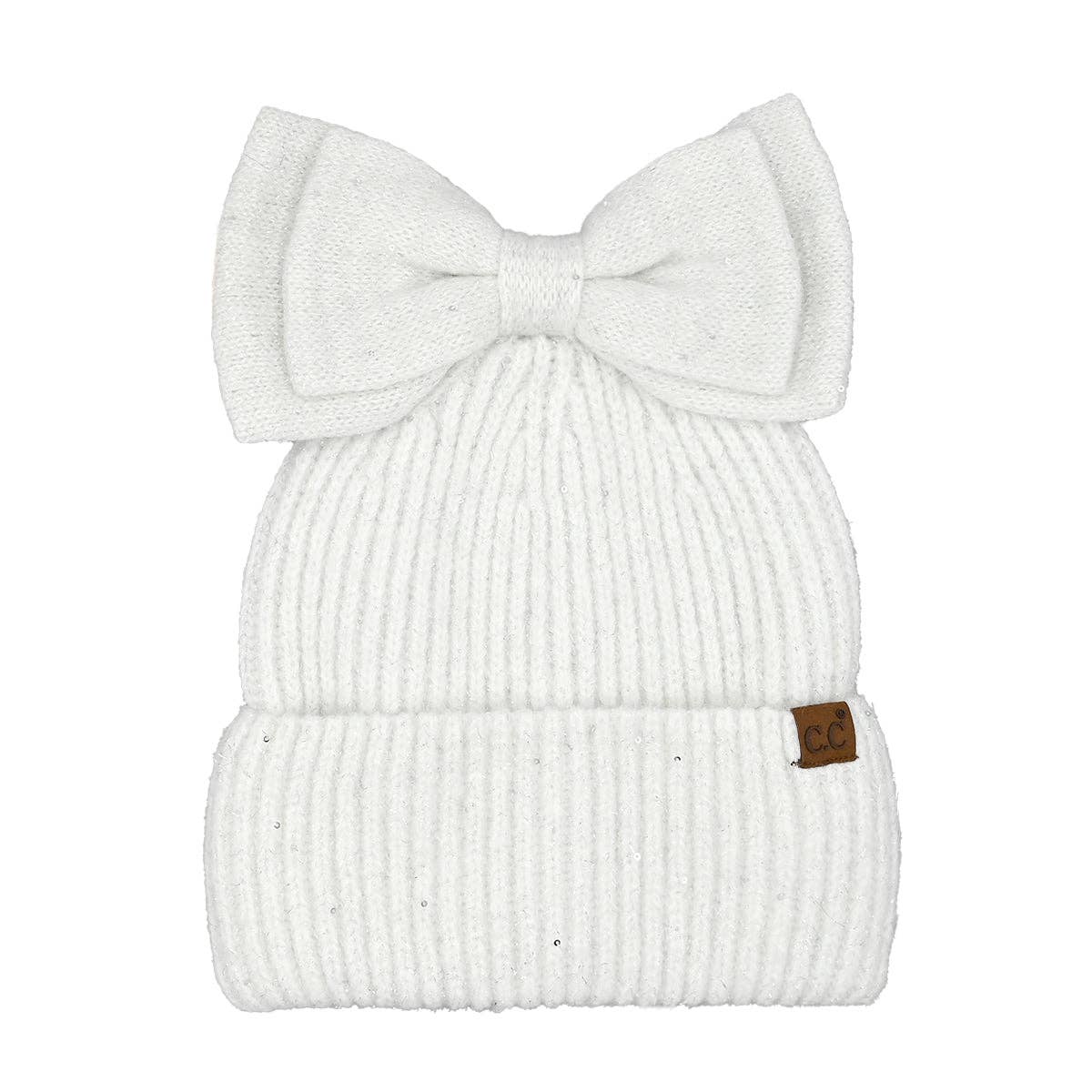 Sequin Bow Messy Bun C.C Beanie MBE0104: Black
