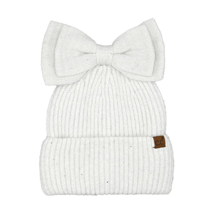 Sequin Bow Messy Bun C.C Beanie MBE0104: Black