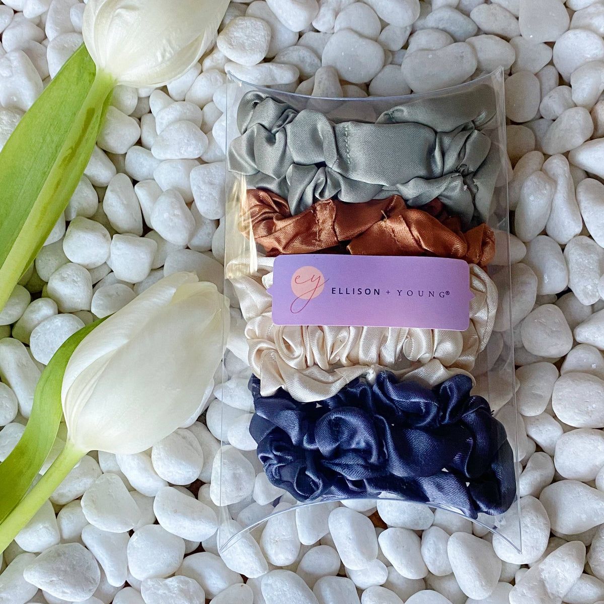 Satin Self Care Scrunch Set Of 8: Silky Cloud