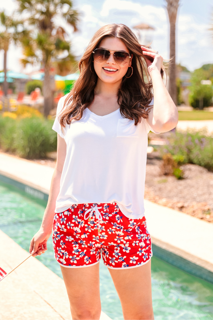 Rebel Floral Drawstring Everyday Shorts: Red / Large
