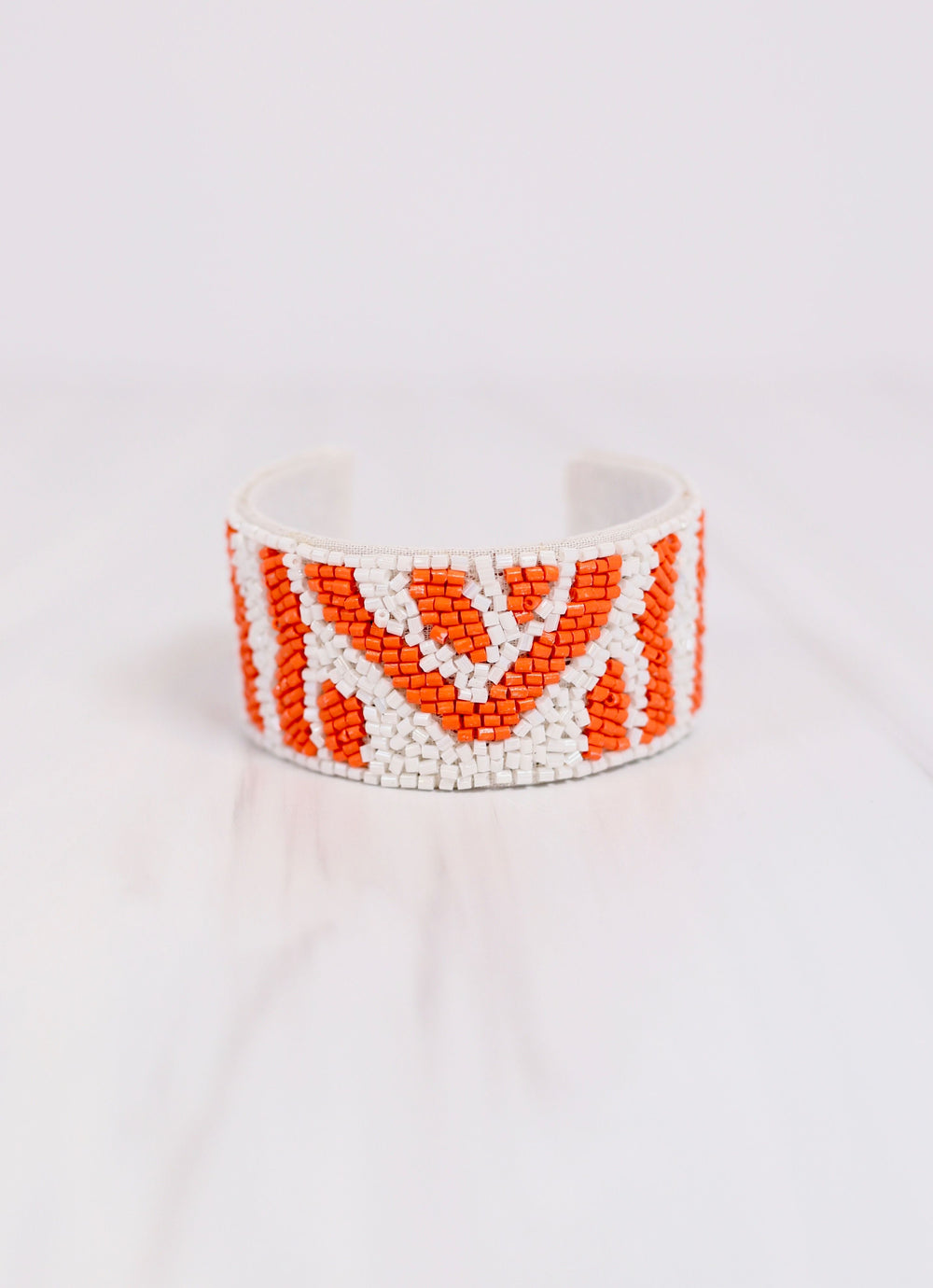 Orange/White Beaded Cuff Bracelet