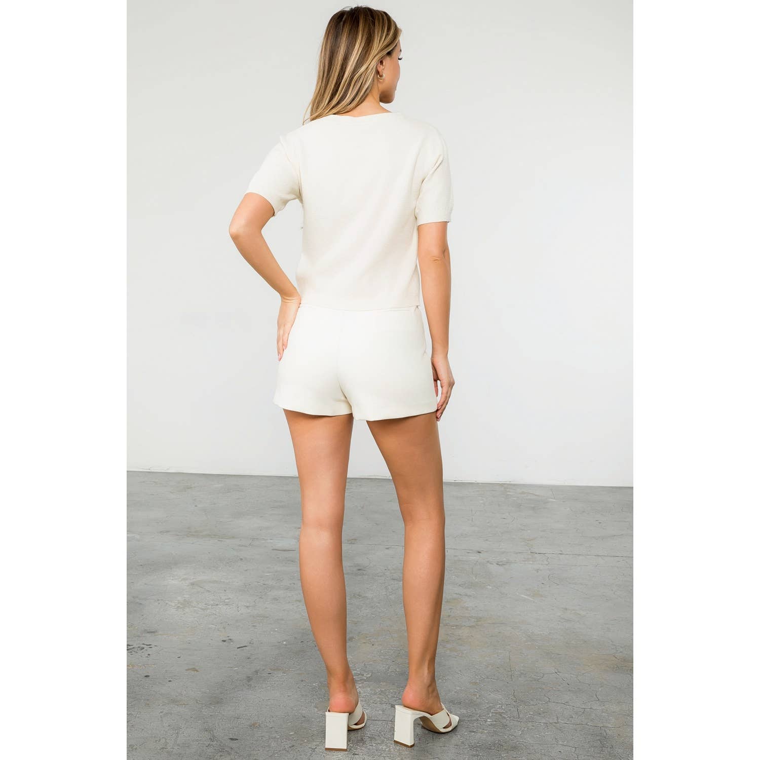 Short Sleeve Button Up Knitted Top: PINK / XS-S-M-L(1-2-2-1)