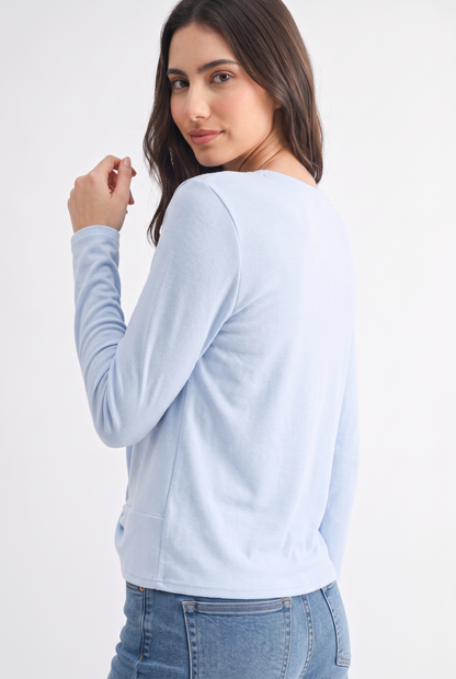C12080AT Twist Knot Long Sleeve Top: BABY BLUE / S-M-L (2-2-2)