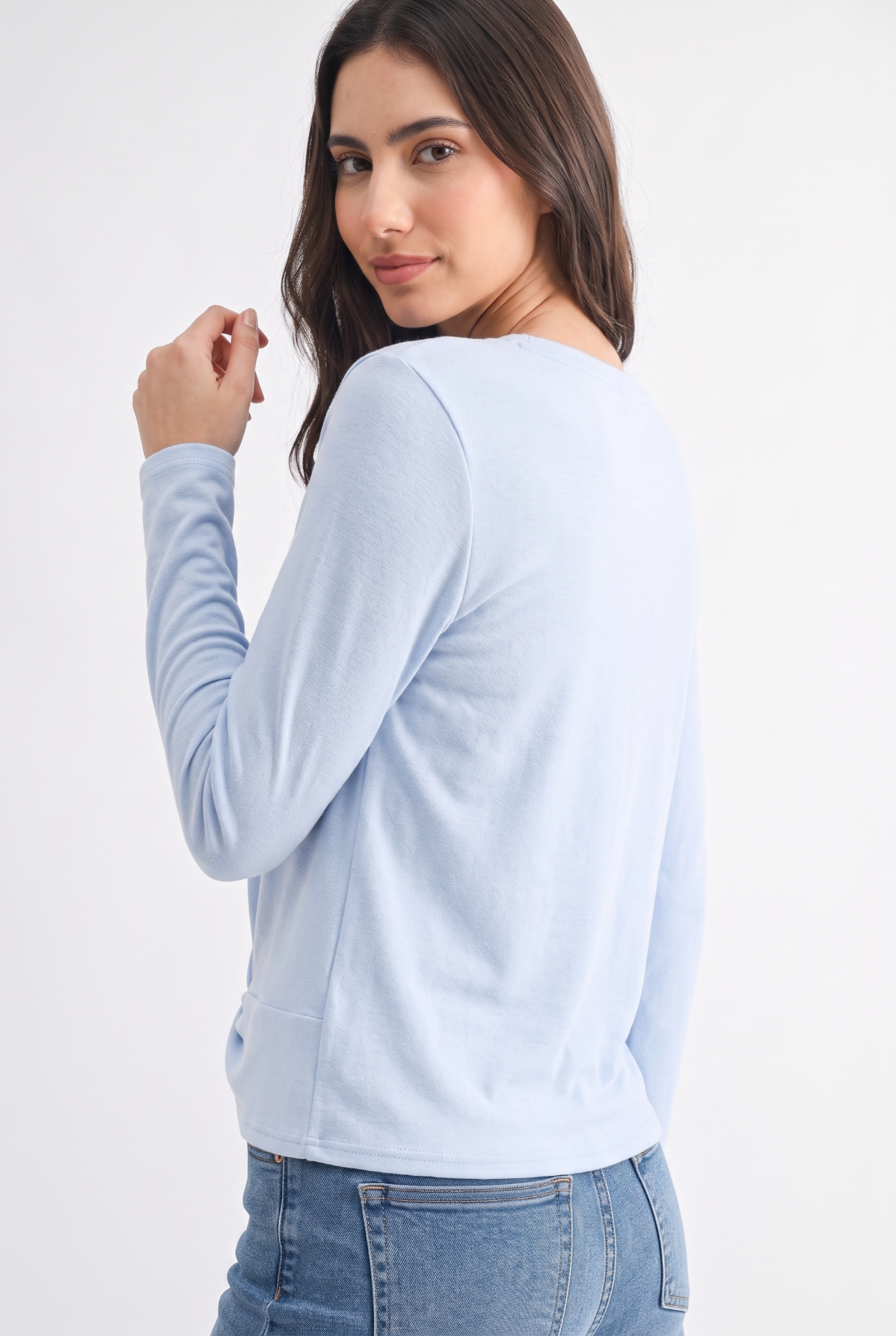 C12080AT Twist Knot Long Sleeve Top: LAVENDER / S-M-L (2-2-2)
