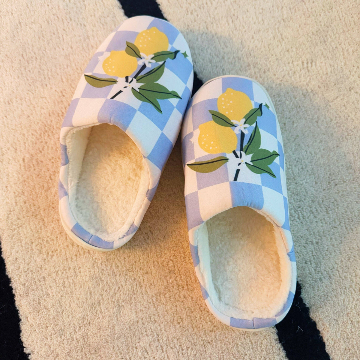 Lemon Drop Gingham Lounge Slippers - Sweet &amp; Cozy: S/M