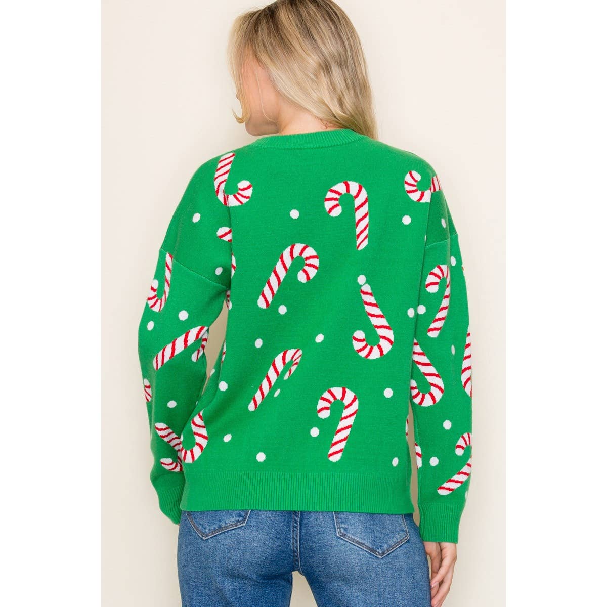 CHRISTMAS CANDY CANE SWEATER: GREEN / S-M-L-XL(2-2-2-1)