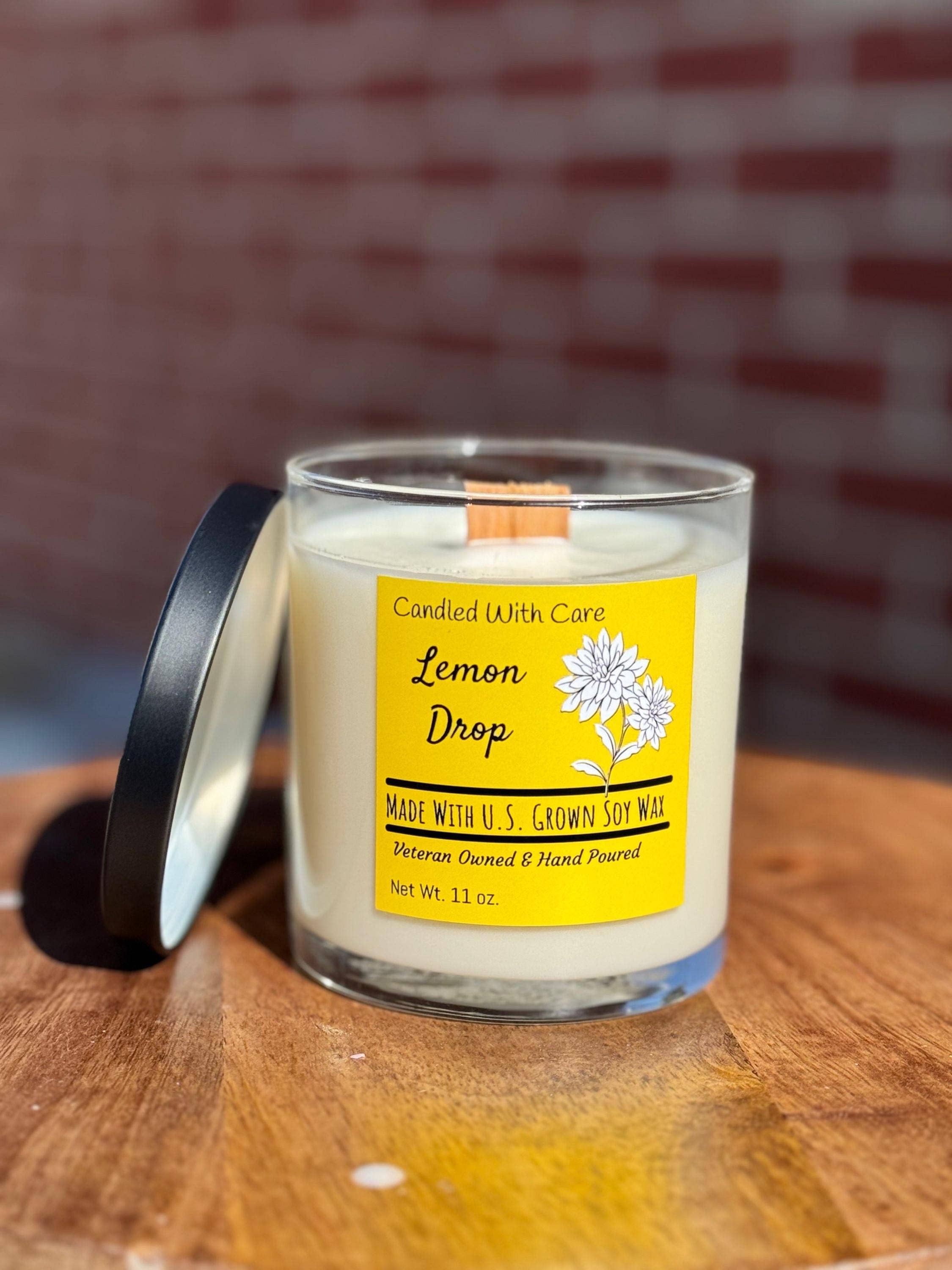 Lemon Drop Natural Soy Wax Candle with Wood Wick: 12 oz.