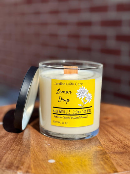 Lemon Drop Natural Soy Wax Candle with Wood Wick: 12 oz.
