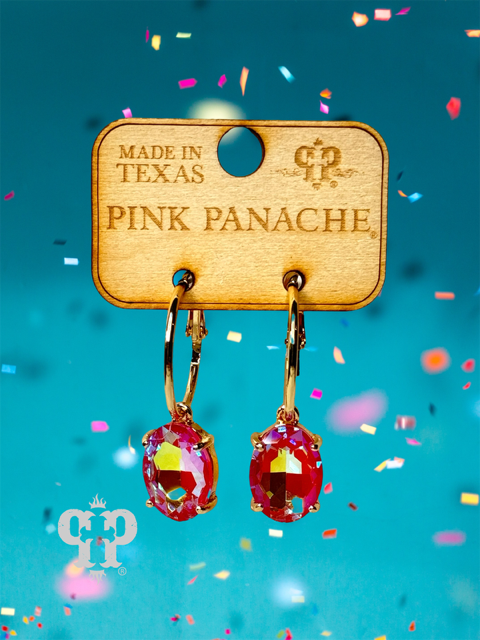 Oval rhinestone earring E103: Fuchsia