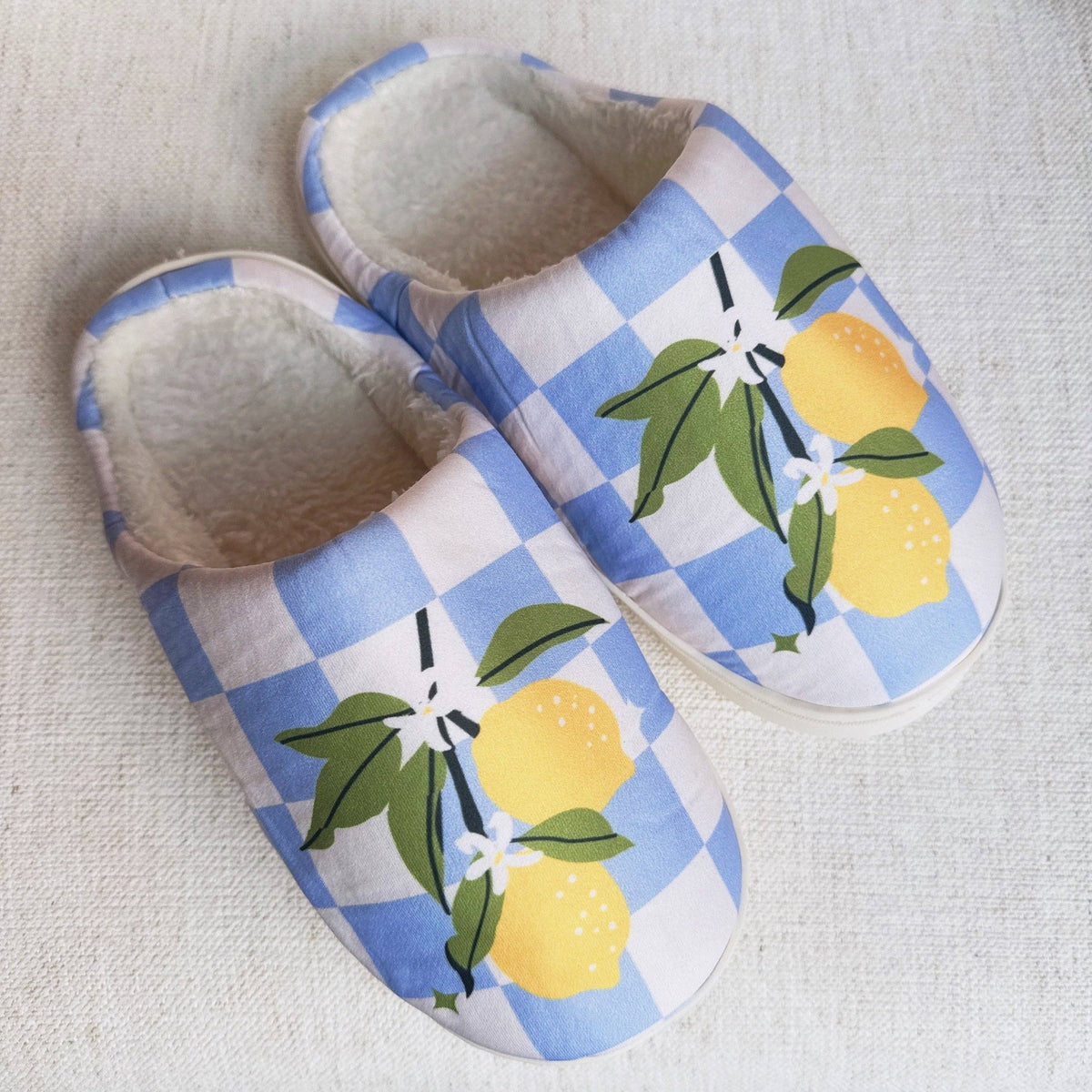 Lemon Drop Gingham Lounge Slippers - Sweet &amp; Cozy: S/M