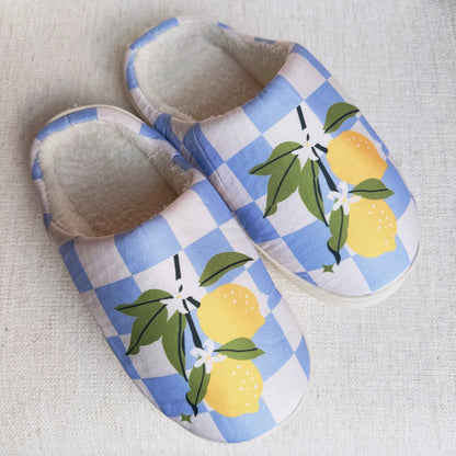 Lemon Drop Gingham Lounge Slippers - Sweet &amp; Cozy: M/L