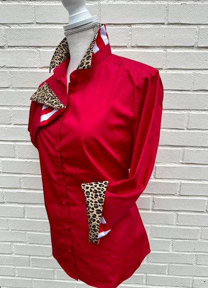 Elizabeth 3/4 Sleeve - Red w Cheetah &amp; Stripe: Red w Cheetah &amp; Stripe