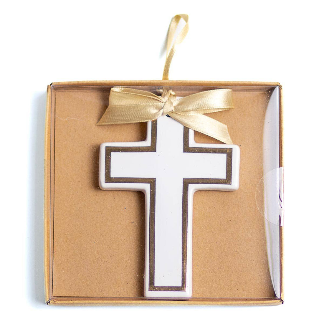Classic Cross Ornament   White/Gold   4&quot;