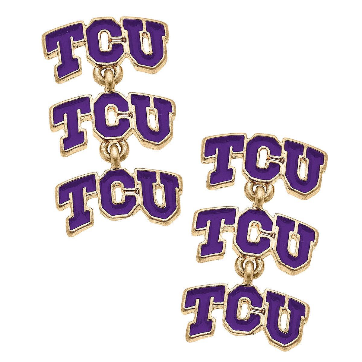 TCU Horned Frogs Triple Drop Enamel Earrings in Purple