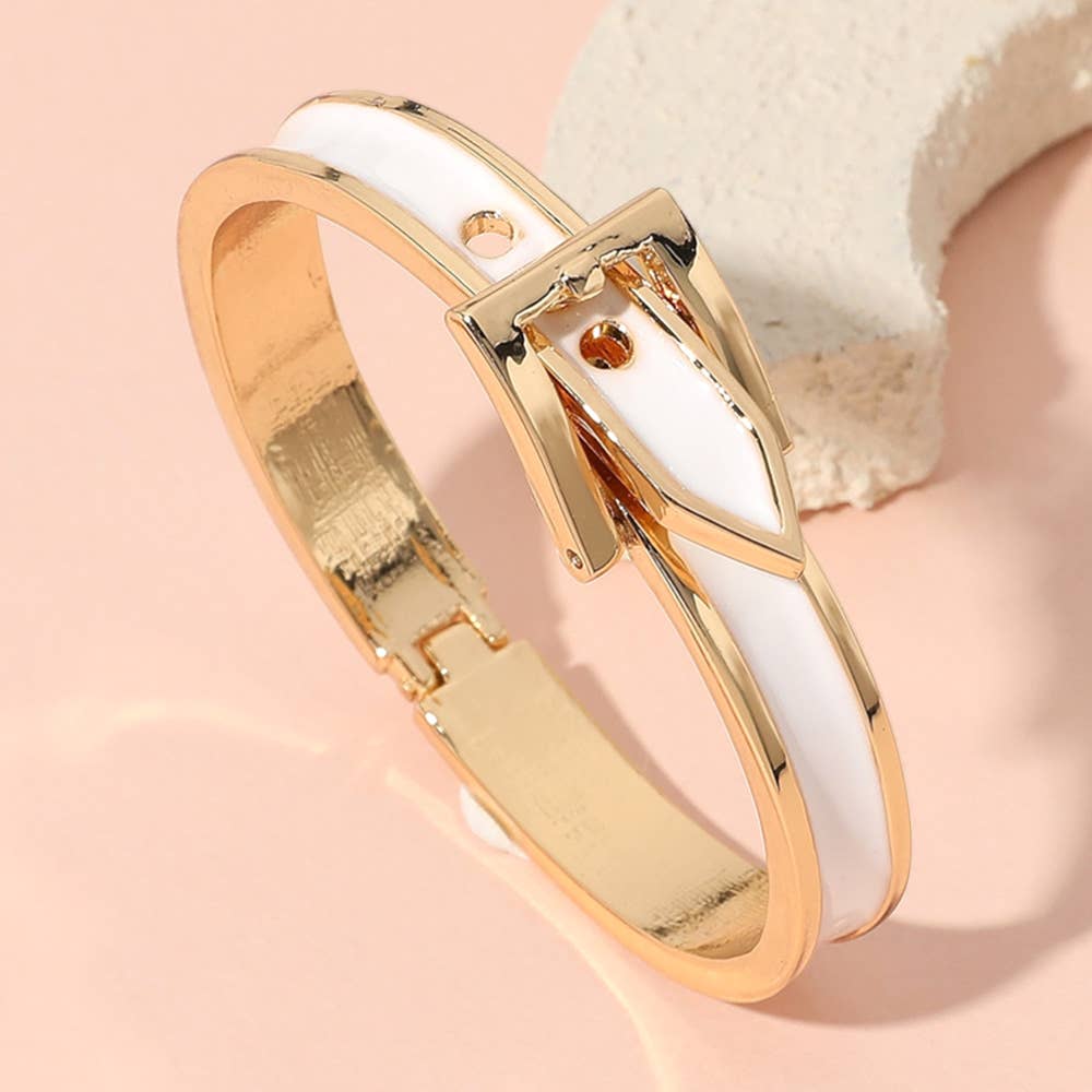 Gold Plated Enamel Belt Hinged Bangle Bracelet
: Black