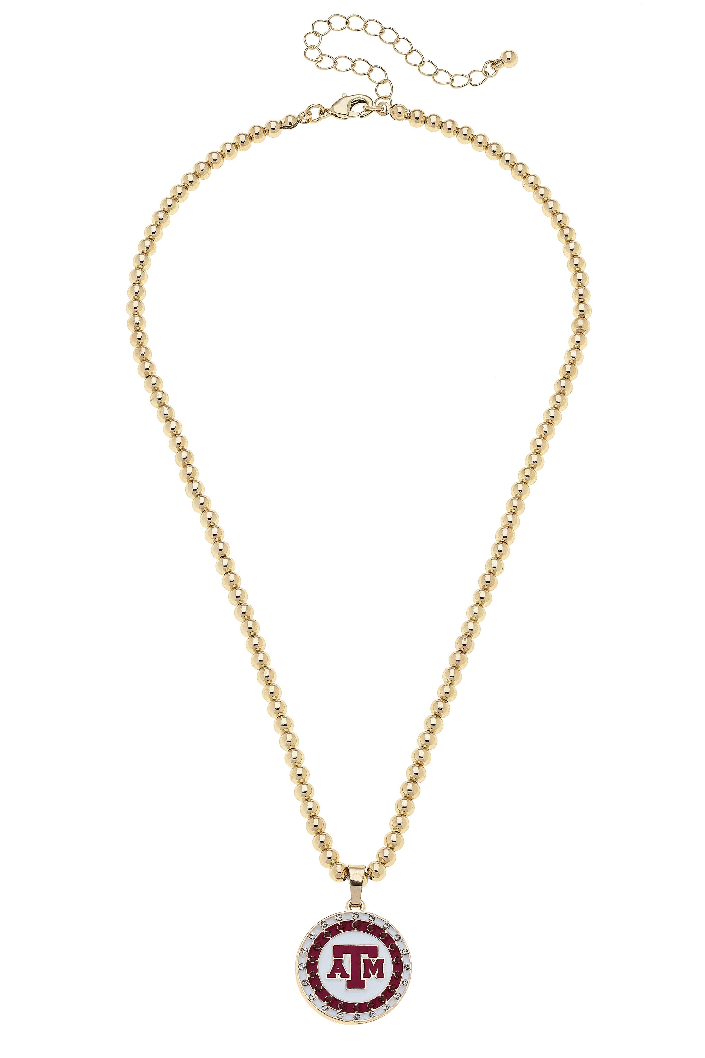 Texas A&amp;M Aggies Pave Disc Necklace in Shiny Gold