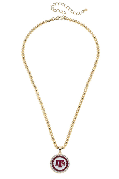 Texas A&amp;M Aggies Pave Disc Necklace in Shiny Gold