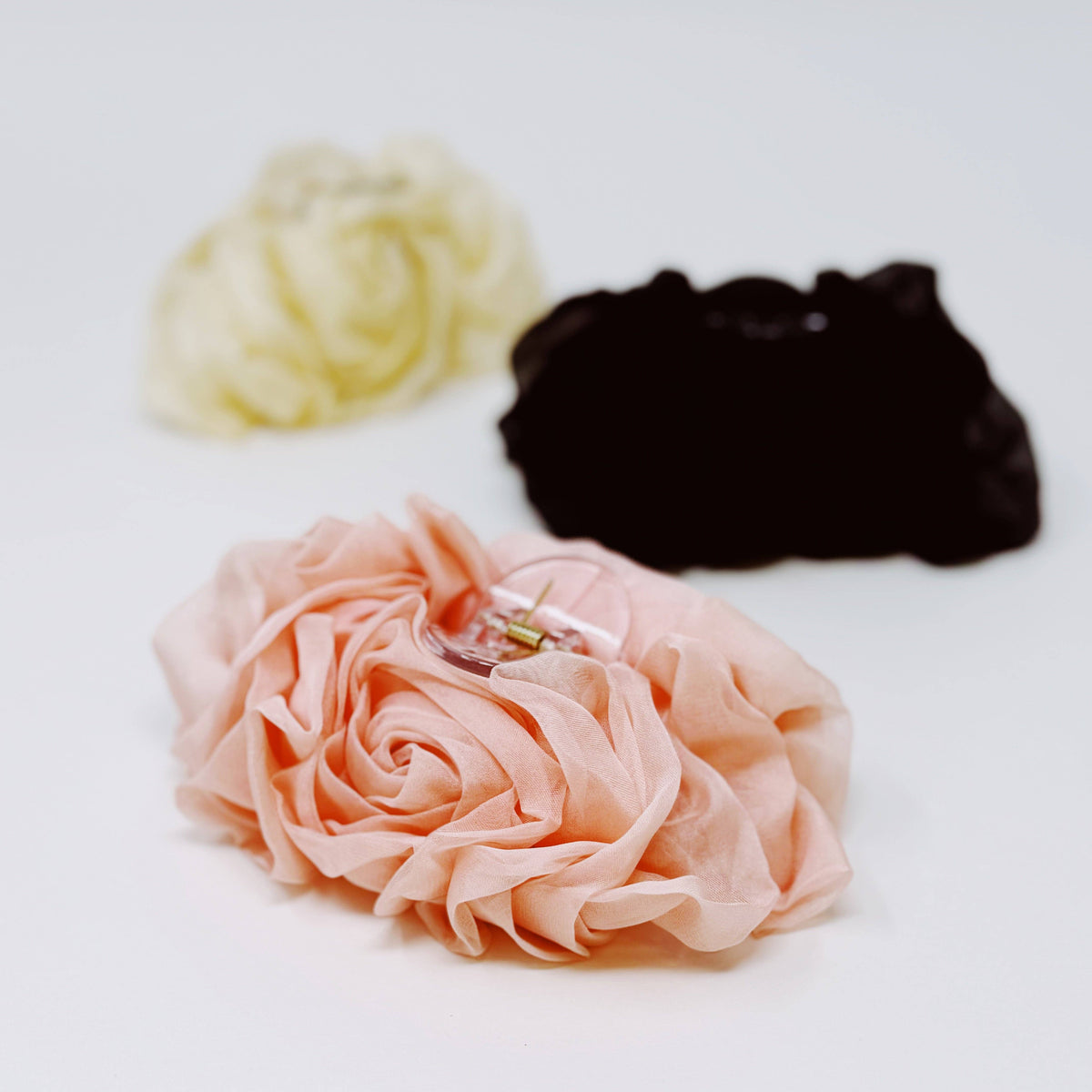 Sheer Flower Hair Claw: Black