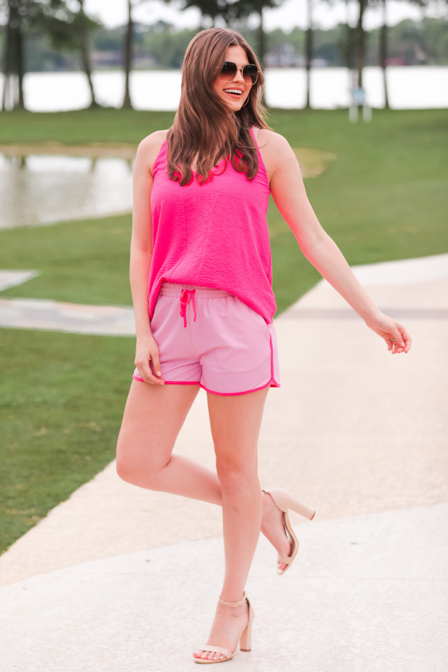 Think Pink Solid Drawstring Everyday Shorts: Pink / Small