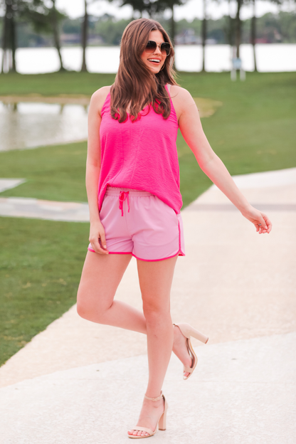 Think Pink Solid Drawstring Everyday Shorts: Pink / Small