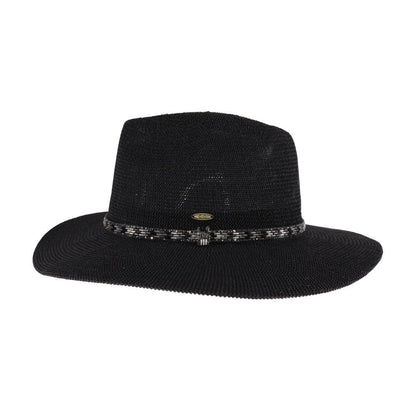 Knit Rhinestone Bugle Bead Trim C.C Panama Hat KP017: Lt. Grey