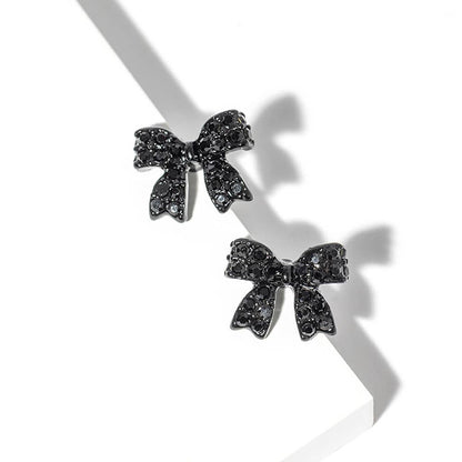Crystal Rhinestone Bow Stud Earrings: Jet Black