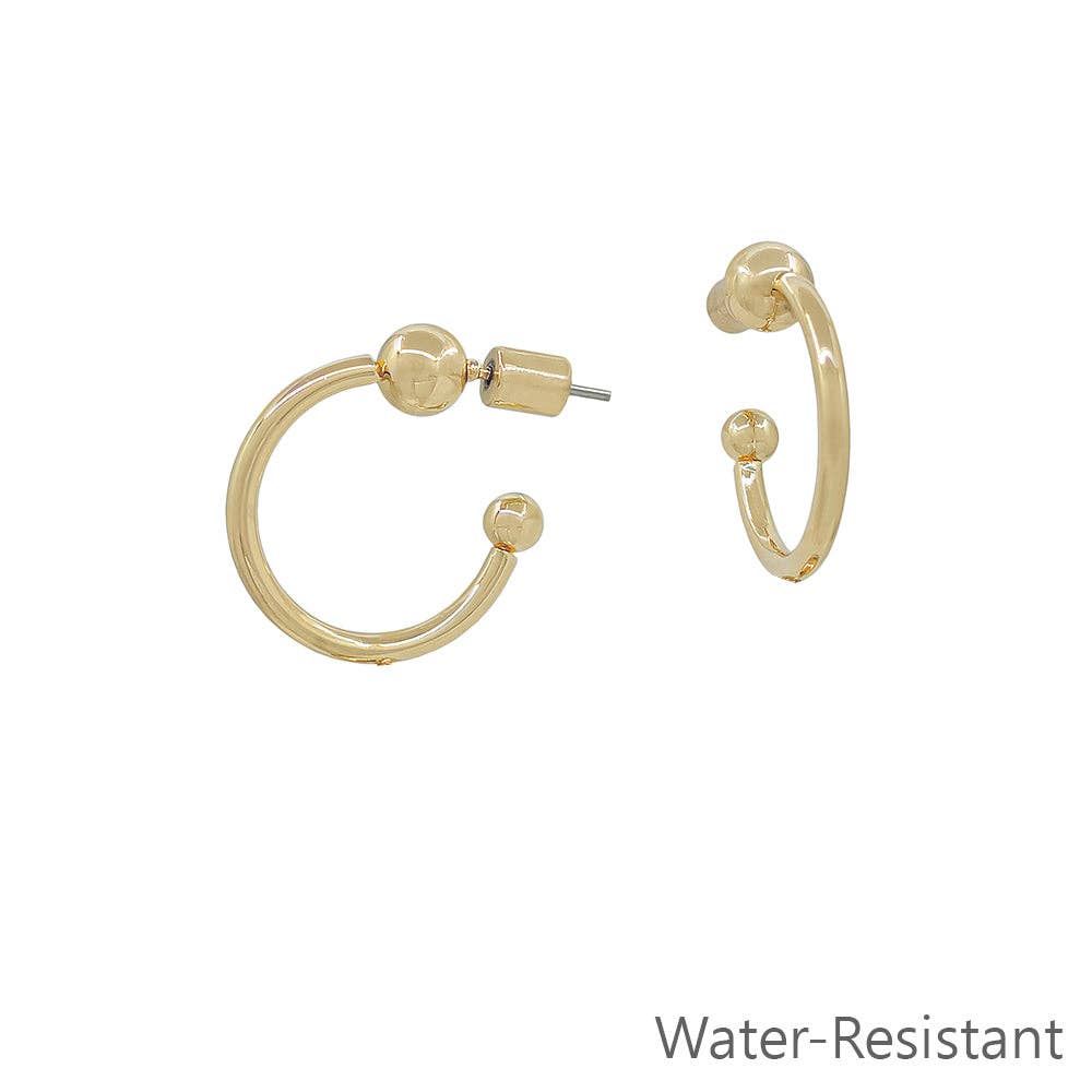 Water Resistant Gold Hoop with Ball Detail 1" Hoop Earring