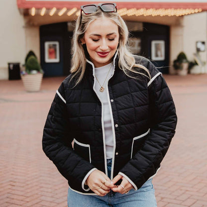 Black Quilted Trim Jacket Women&