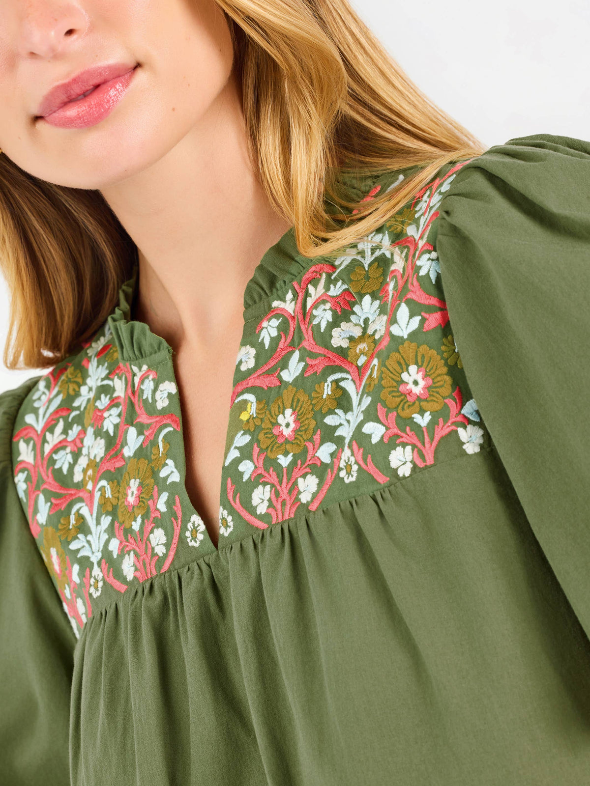 Makayla Embroidered Top | Olive: PK S-L