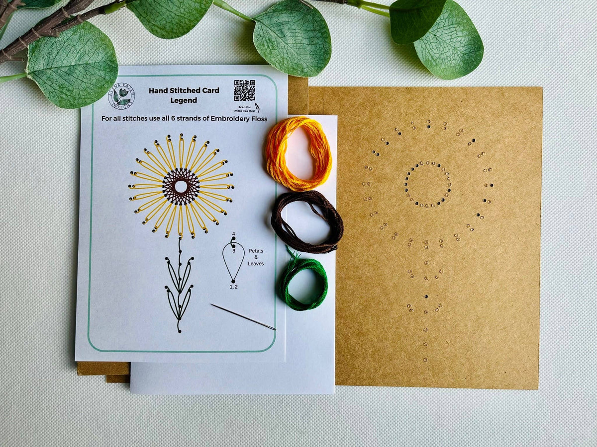 Sunflower DIY Embroidery Greeting Card Kit for Beg