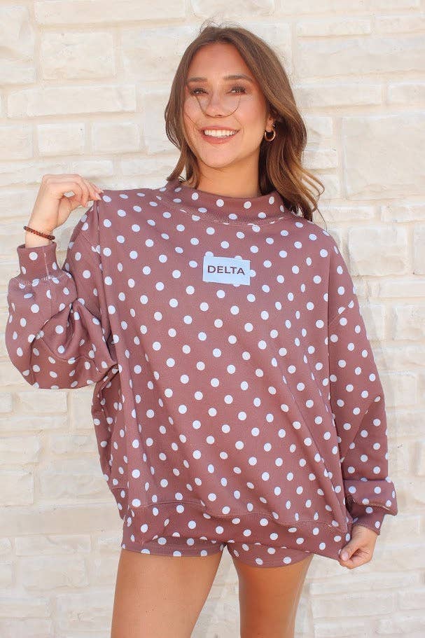 DELTA Brown &amp; Blue Dot Delta Mockneck Set: XXS/XS